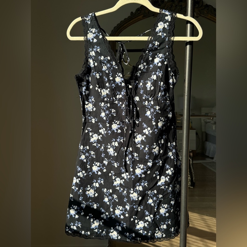 Floral Lace-Trimmed Black Dress